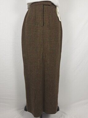 NWT Lauren Ralph Lauren Wool Maxi Pencil Skirt Brown Houndstooth - Size 4